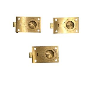 3pc Vintage Solid Brass Flush Ring Pull Slam Latch Spring Loaded Recessed Mount